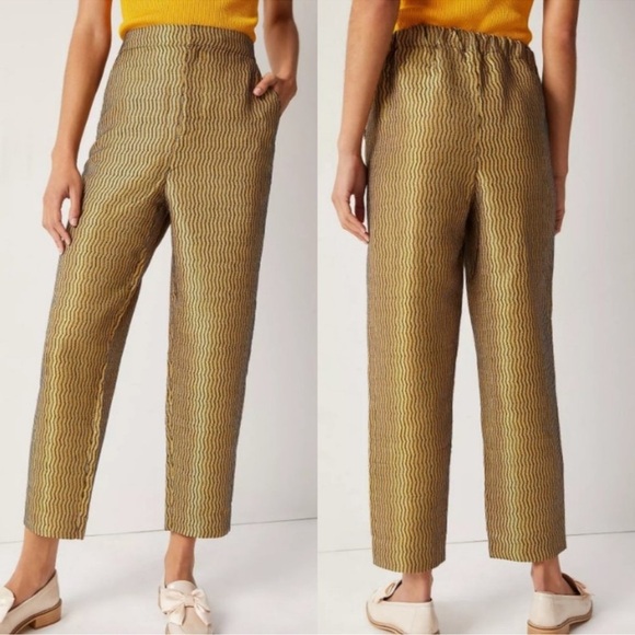 Anthropologie Maeve Melyssa Gold Jacquard Trousers - Picture 1 of 10